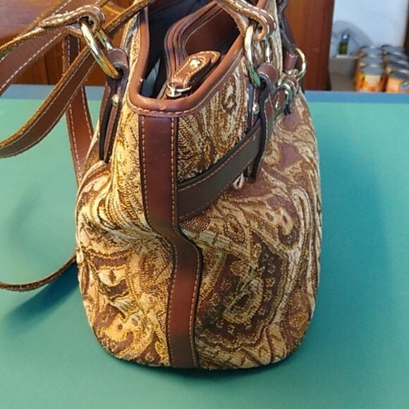 Vintage Etienne Aigner Tapestry Brown and Gold Women's Bag - Picture 6 of 15